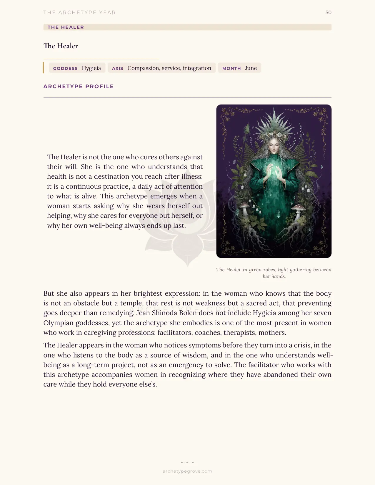 Archetype profile of The Healer (Hygieia)