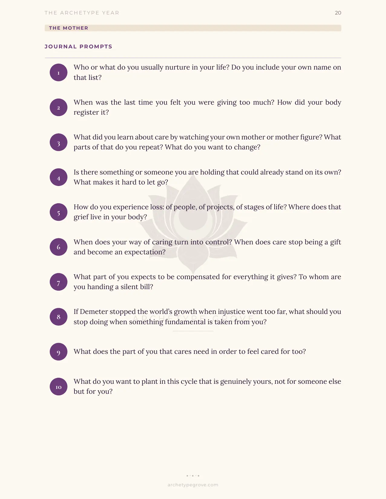 Journal prompts of The Mother (Demeter)