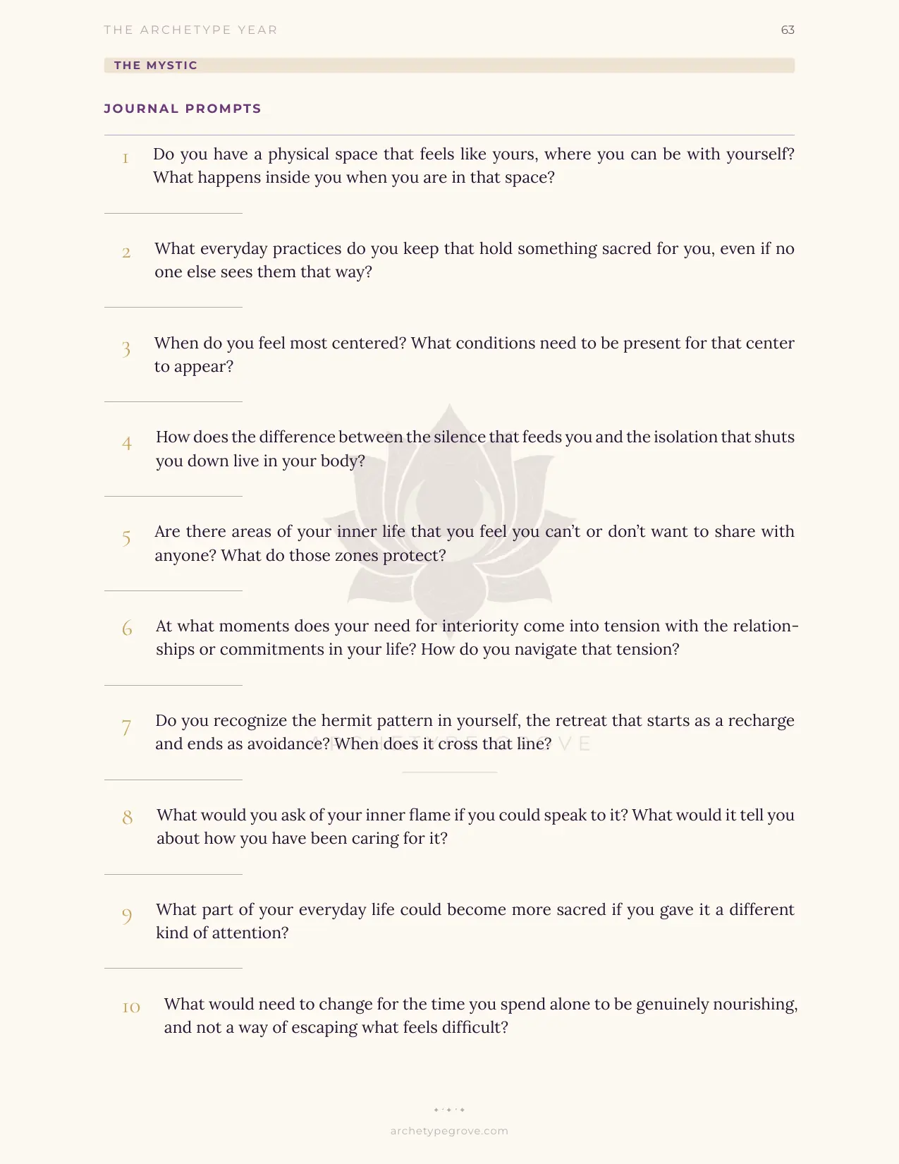 Journal prompts of The Mystic (Hestia)