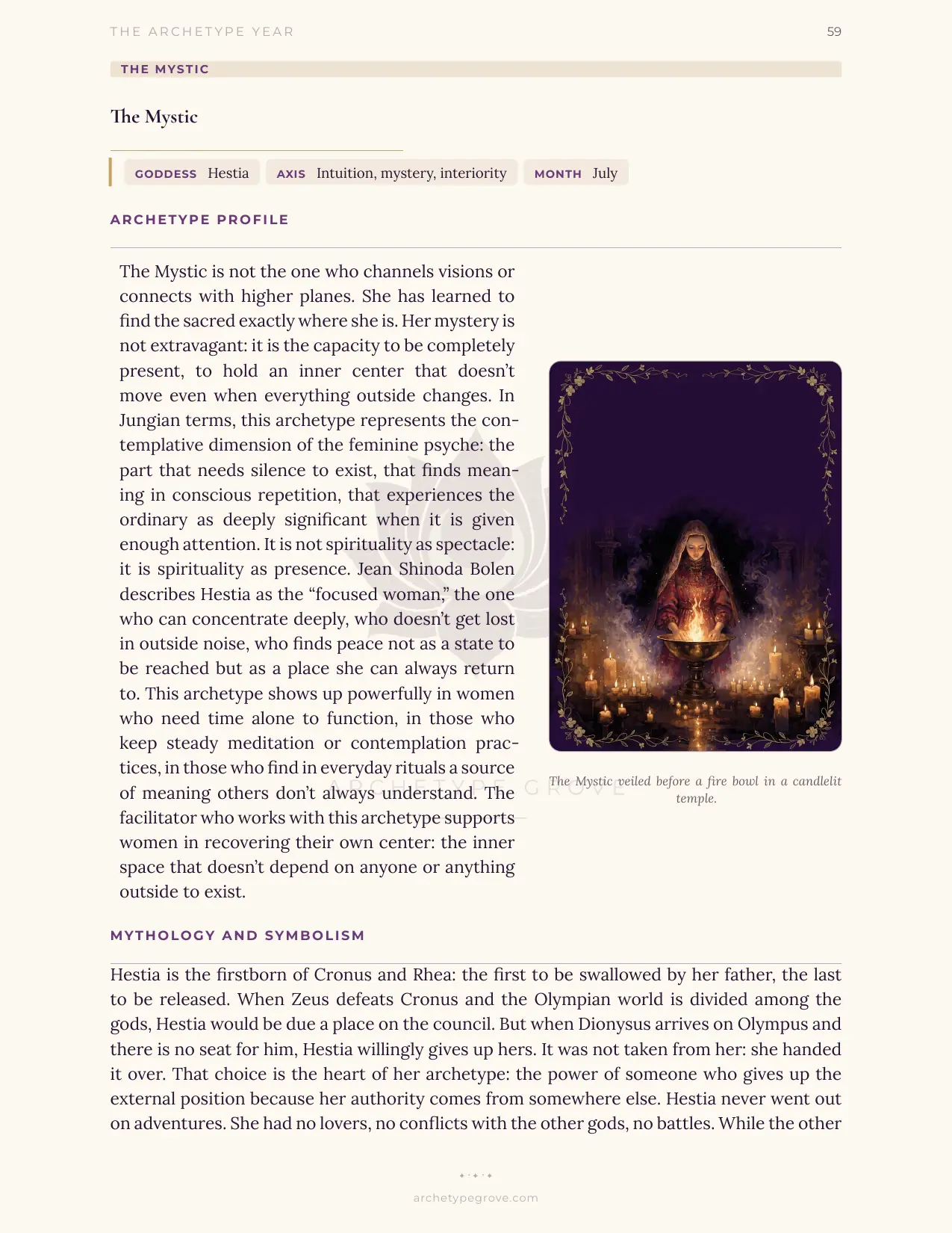 Archetype profile of The Mystic (Hestia)