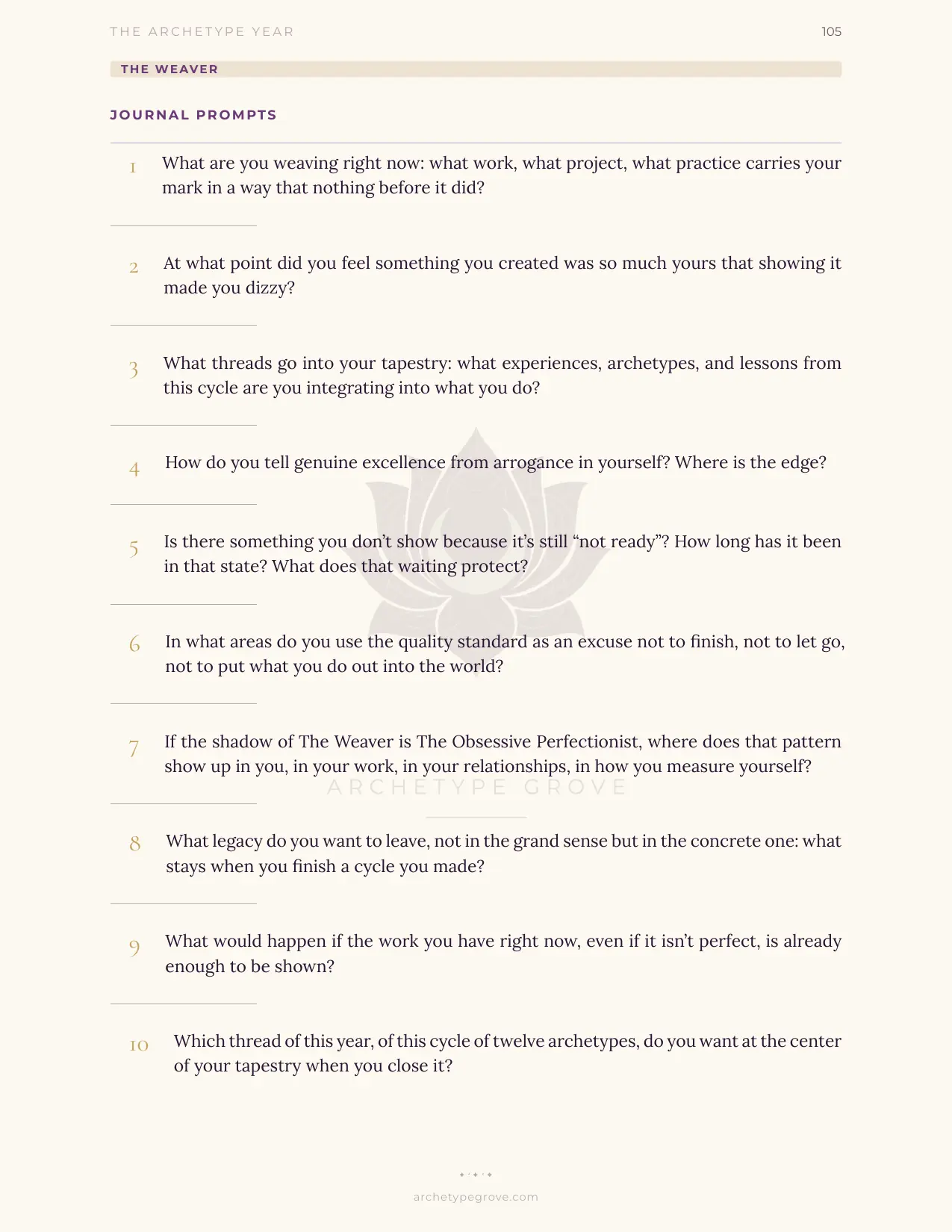 Journal prompts of The Weaver (Arachne)