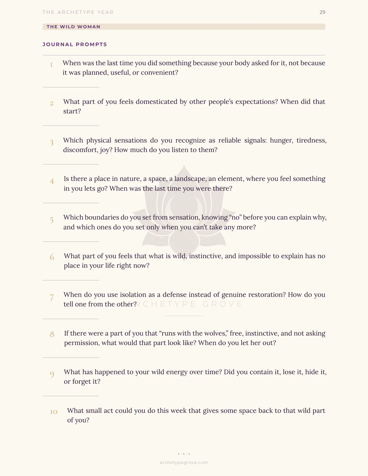 Journal prompts of The Wild Woman (Artemis)