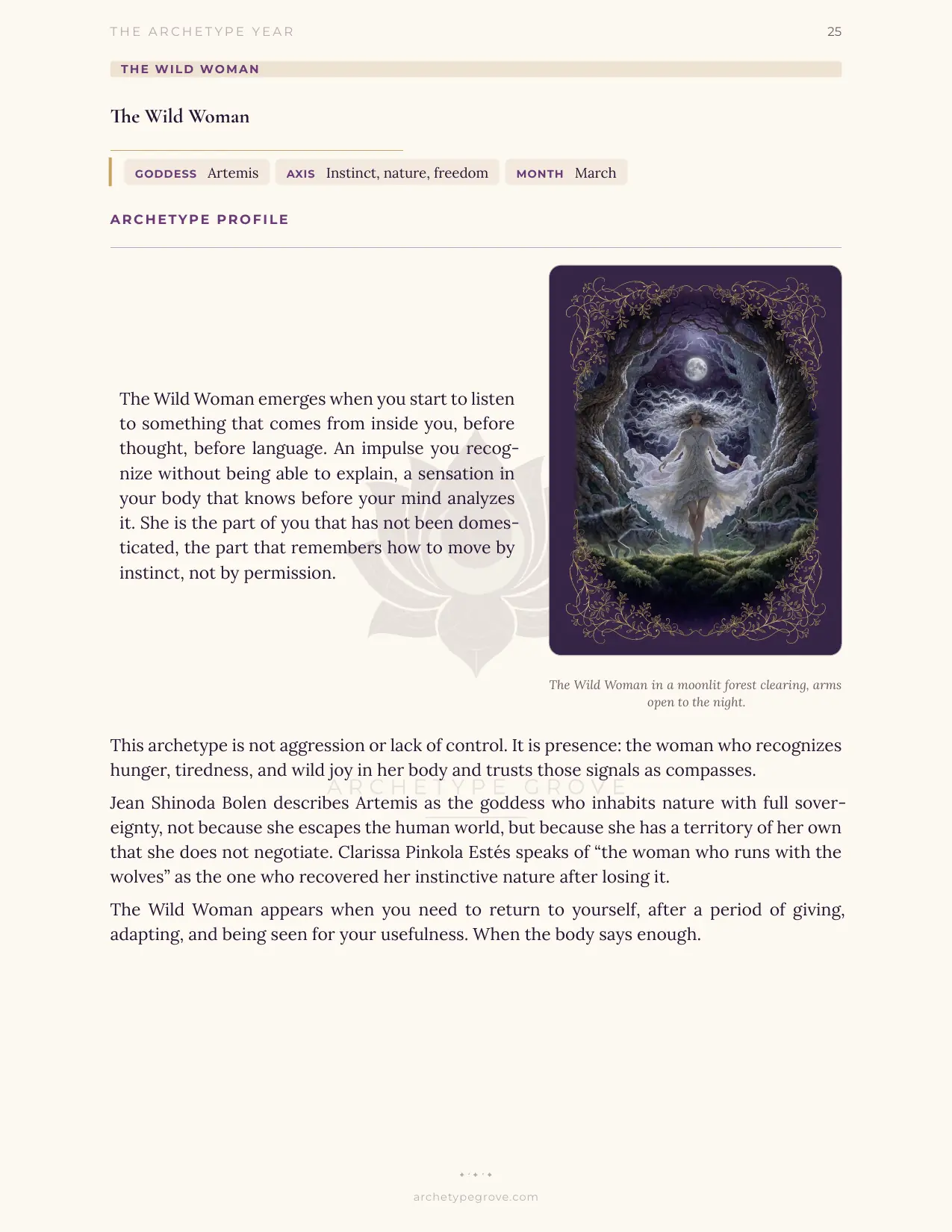 Archetype profile of The Wild Woman (Artemis)