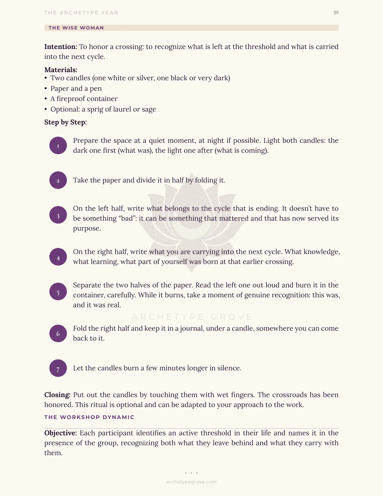 Workshop dynamic of The Wise Woman (Hecate)